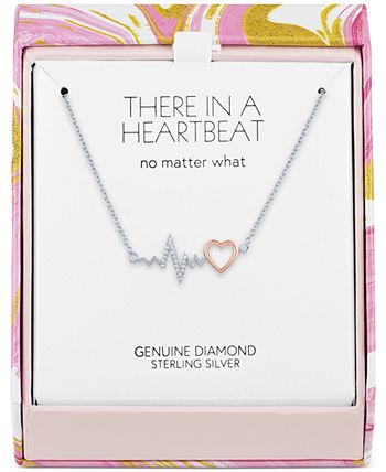 Macy's - Diamond Accent Heartbeat 18" Pendant Necklace in Sterling Silver & 14k Rose Gold-Plate