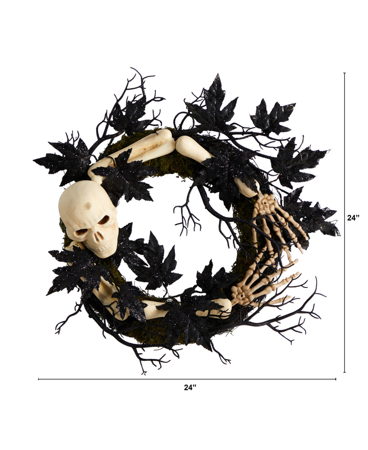 Nearly Natural 24" Halloween Skull And Bones Wreath In Black