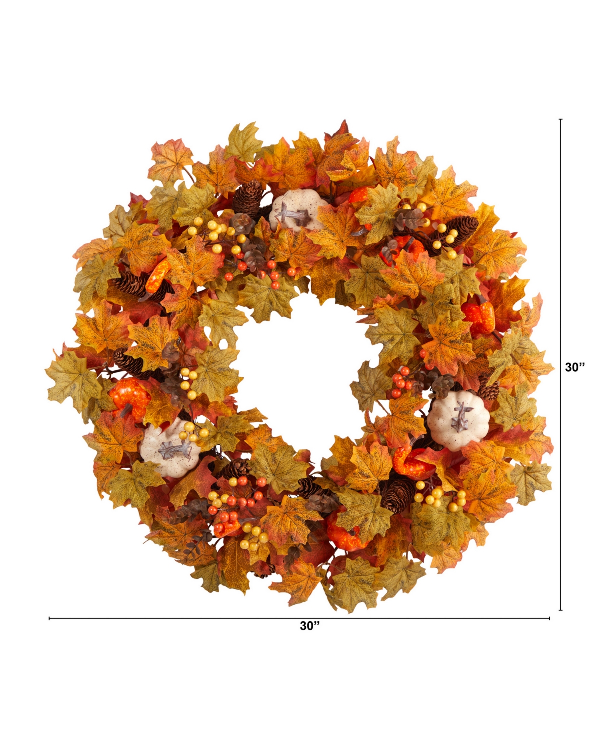 Nearly Natural 30" Autumn Pumpkin And Maple Leaf Artificial Fall Wreath In Orange