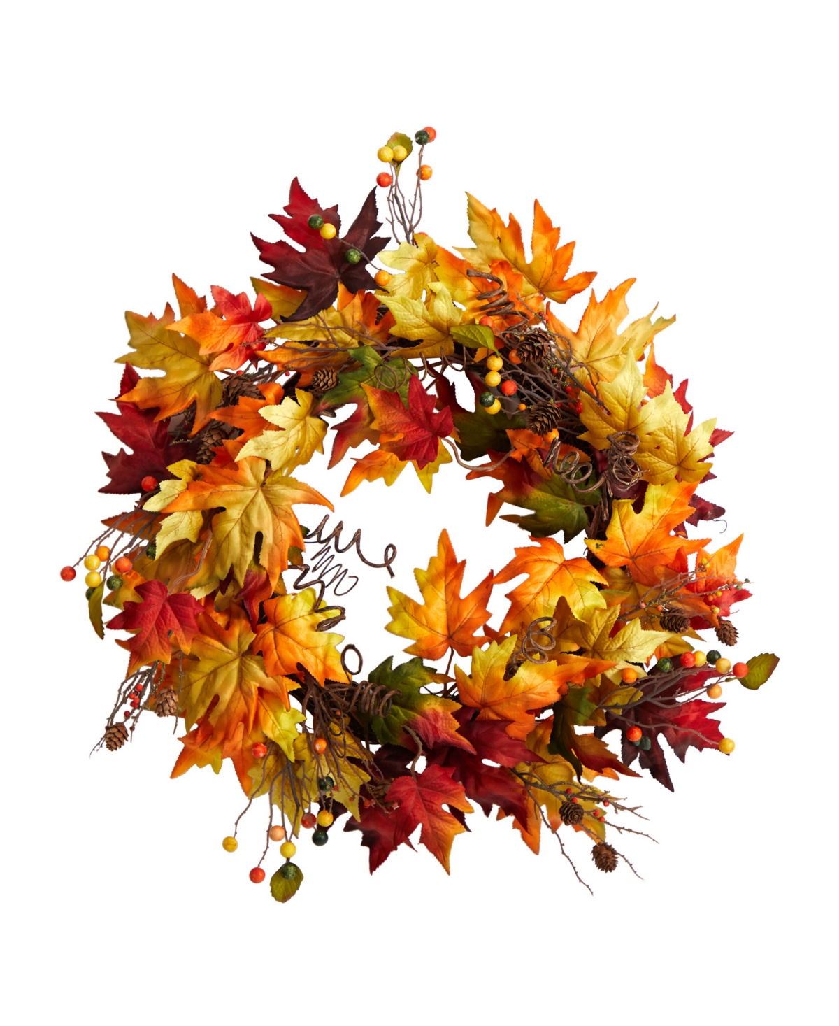24" Autumn Maple Leaf and Berries Artificial Fall Wreath with Twig Base - Orange