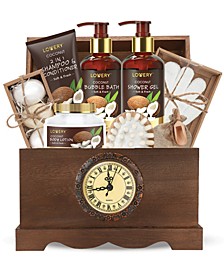 Vintage-like Clock Box Body Care Gift Set, Coconut Relaxing Home Spa Set, 13 Piece