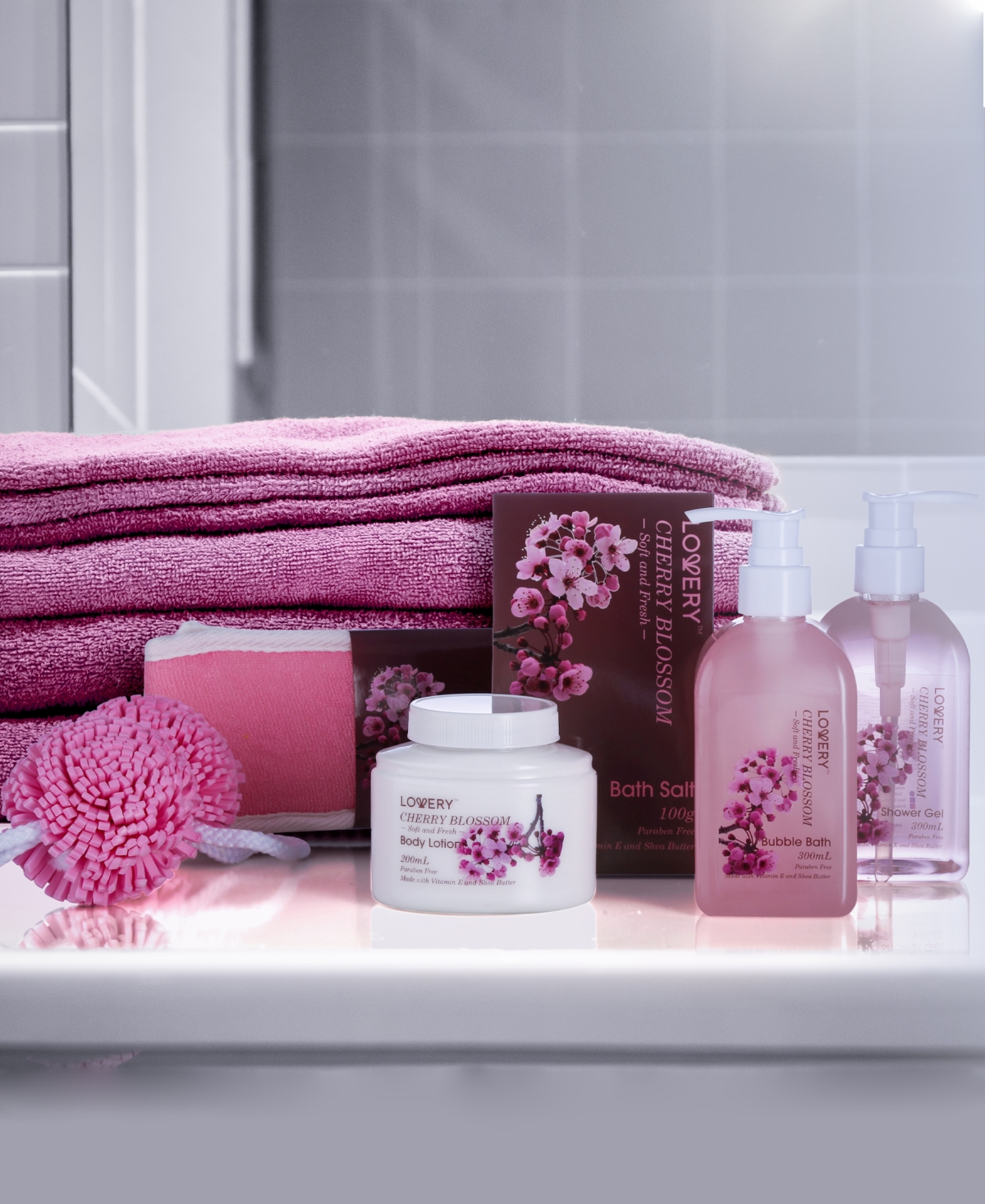 Lovery Home Spa Body Care Gift Set in Cherry Blossom, 7 Piece
