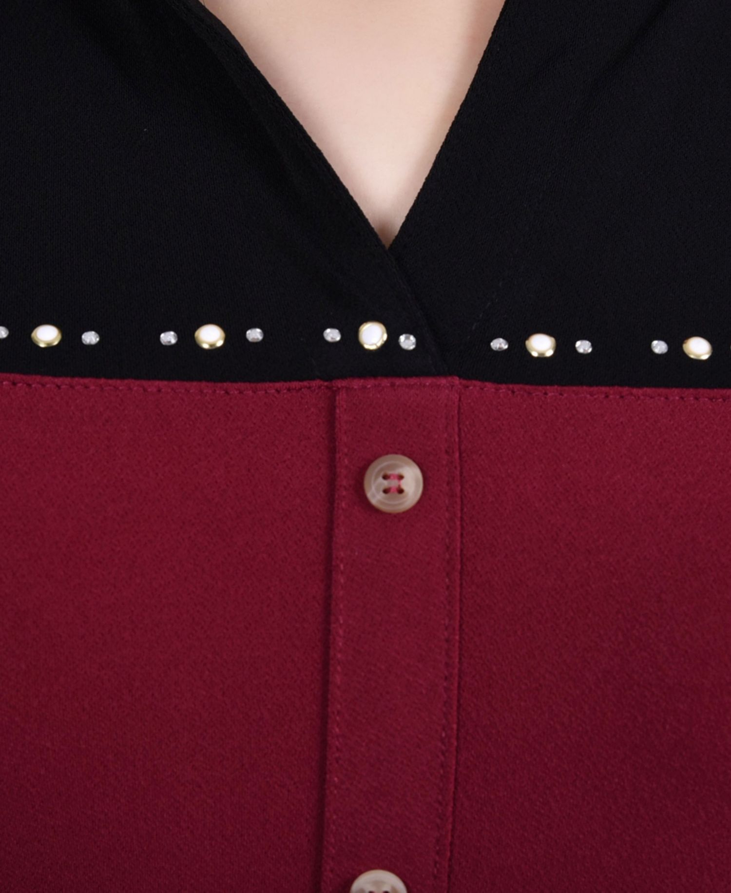 Women's Studded Color Blocked Split Neck Top