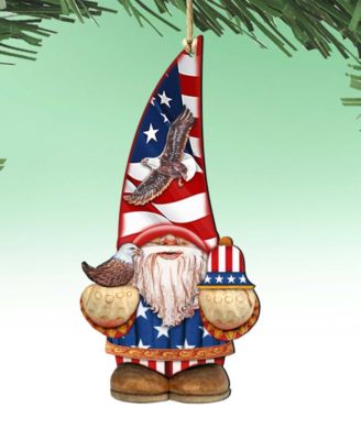 2 Piece Patriotic Dwarf Wood Ornaments Set