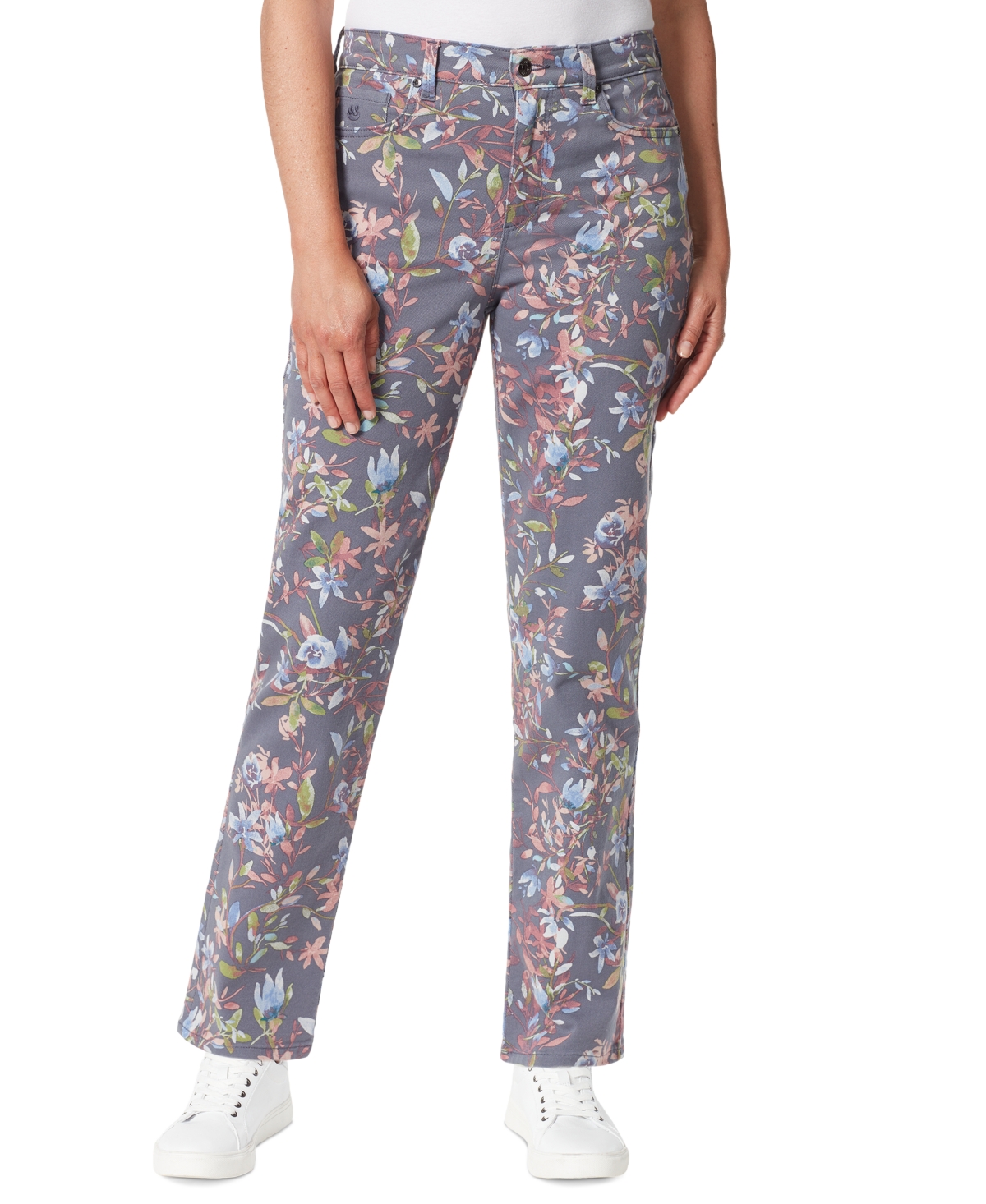 Gloria Vanderbilt Amanda Floralprinted Classic Straight Jeans In Iron