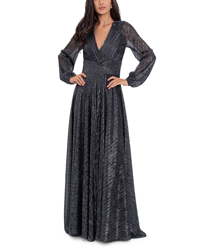 Betsy & Adam V-Neck Metallic Gown - Macy's