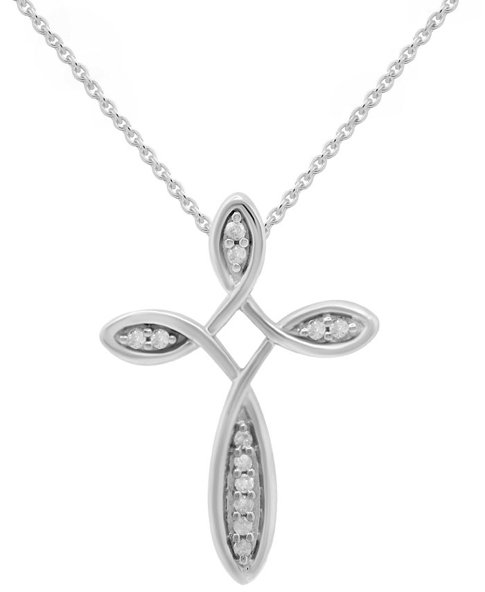 Macy's Diamond Loop Cross 18" Pendant Necklace (1/10 ct. t.w.) in