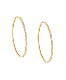 Large Cubic Zirconia Thin Hoop Earring in 14k Gold Plated Over Sterling Silver