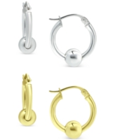 2-Pc. Set Polished Bead Small Hoop Earrings in Sterling Silver & 18k Gold-Plate, 15mm