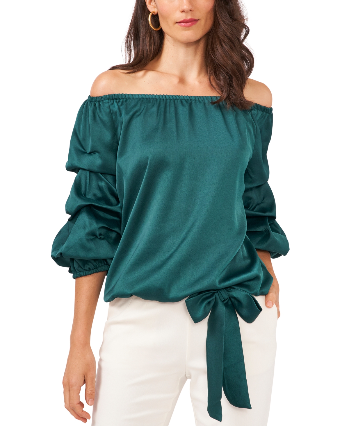Off-The-Shoulder Puff Sleeve Top - Majestic Emerald