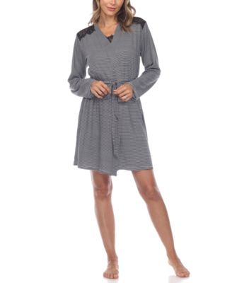 Women's 3 Piece Striped Pajama Robe Set