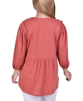 Plus Size 3/4 Sleeve Knit Gauze Top
