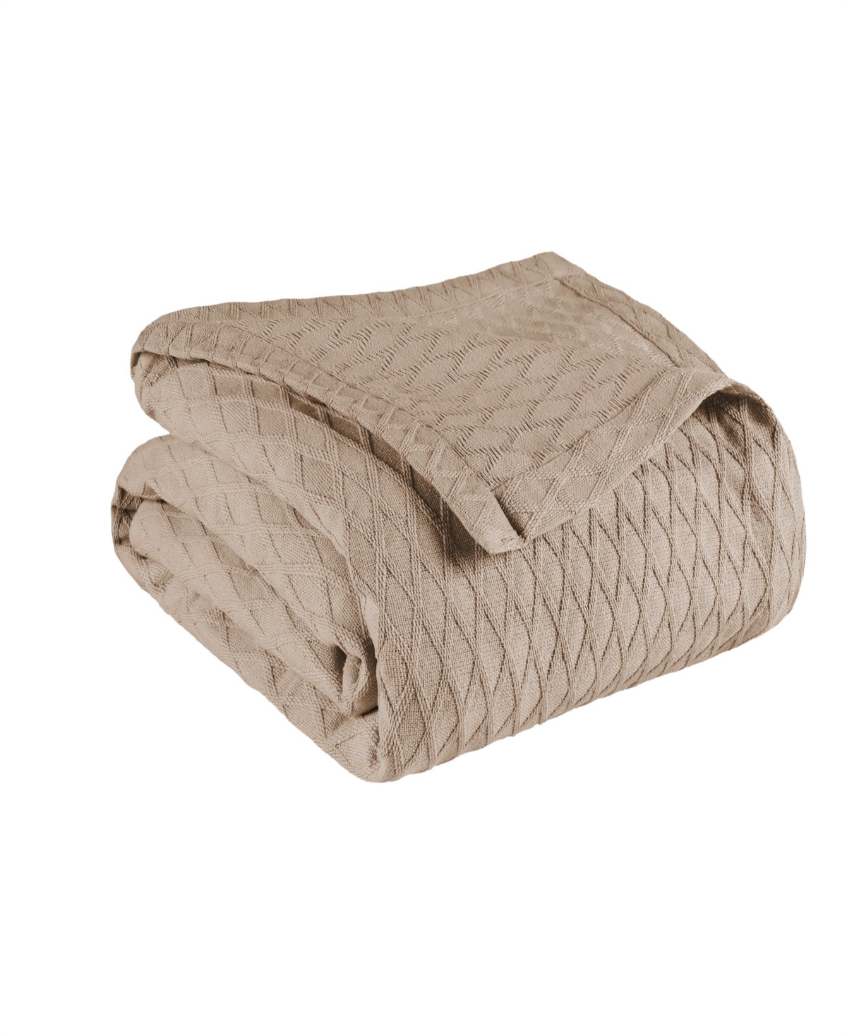 Superior Diamond Pattern All Season Woven Cotton Blanket, Full/queen In Khaki