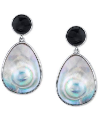 Blister Shell & Black Agate Drop Earrings in Sterling Silver