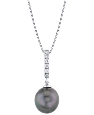 Macy's - Cultured Tahitian Pearl: 11mm or Cultured Golden South Sea Pearl (11mm) & Diamond (1/10 ct. t.w.) 18" Pendant Necklace in 14k White or Yellow Gold
