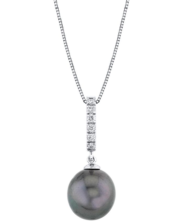 Macy's - Cultured Tahitian Pearl: 11mm or Cultured Golden South Sea Pearl (11mm) & Diamond (1/10 ct. t.w.) 18" Pendant Necklace in 14k White or Yellow Gold