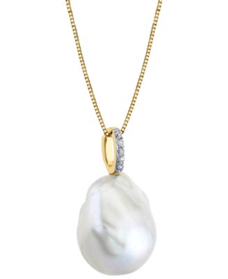 Cultured Freshwater Baroque Pearl (13mm) & Diamond Accent 18" Pendant Necklace in 14k Gold