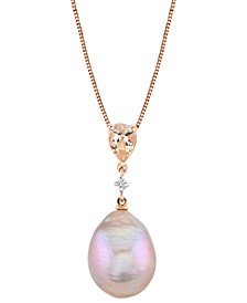 Pink Cultured Freshwater Baroque Pearl (12mm), Morganite (5/8 ct. t.w.) & Diamond Accent 18" Pendant Necklace in 14k Rose Gold