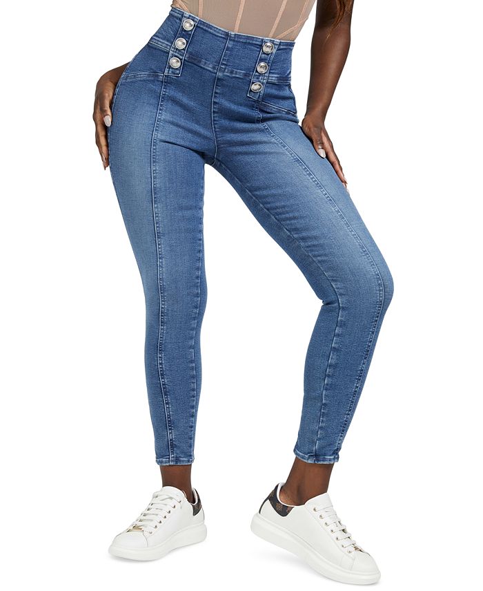 GUESS Luna Seamed Button-Front Zipper-Back Skinny Jeans & Reviews ...