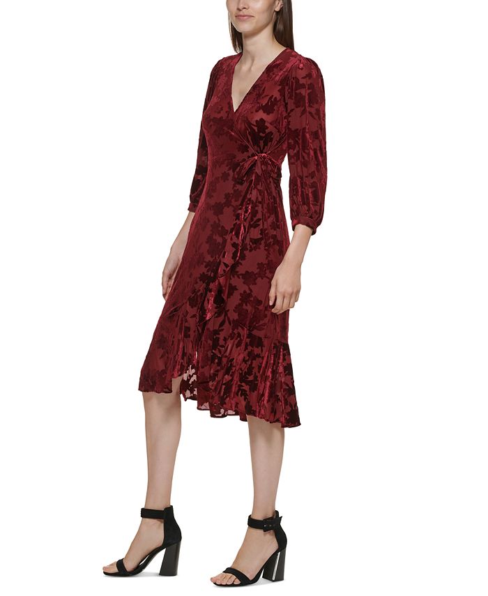 Calvin Klein Velvet Burnout Floral Midi Dress - Macy's