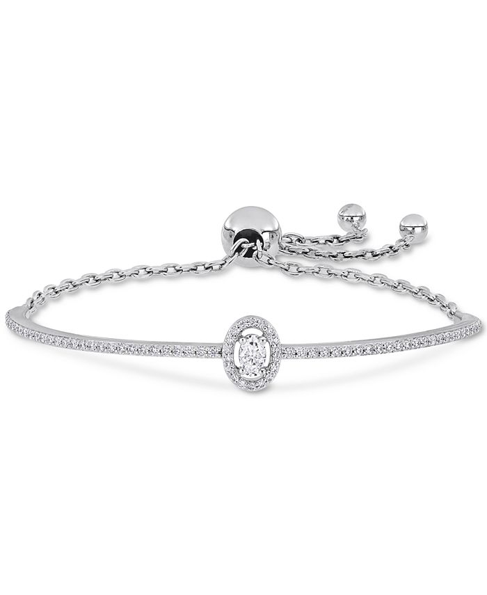 Macy's - Lab-Created Moissanite Oval Halo Bolo Bracelet (3/4 ct. t.w.) in Sterling Silver