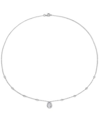 Lab-Grown Moissanite Teardrop Halo 18" Pendant Necklace (1-1/2 ct. t.w.) in Sterling Silver