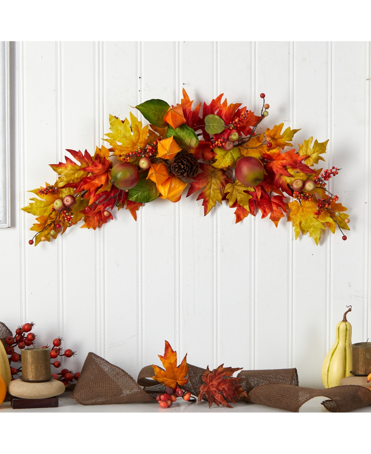 NEARLY NATURAL 38" AUTUMN MAPLE LEAF BERRY ARTIFICIAL SWAG 