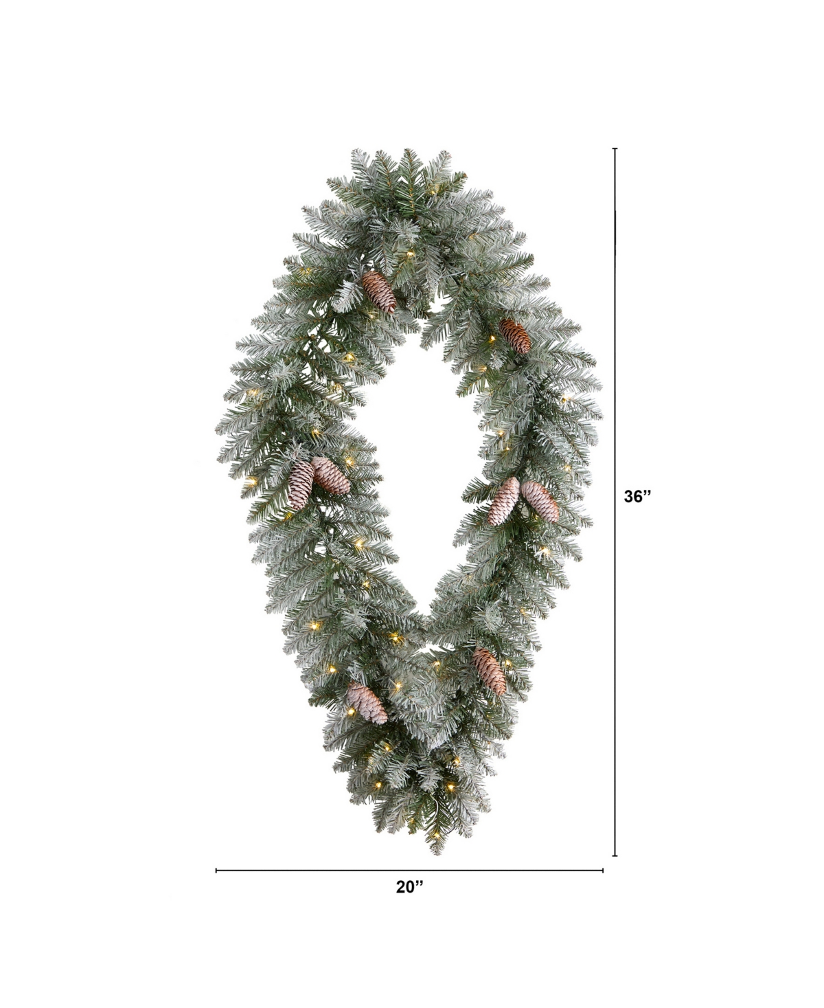 Holiday Christmas Geometric Diamond Frosted Wreath with Pinecones and 50 Warm Led Lights,