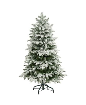 Flocked North Carolina Fir Artificial Christmas Tree with 250 Warm Lights and 779 Bendable Branches, 4'