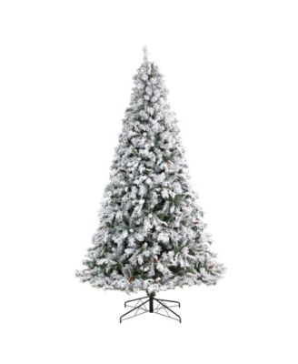 Flocked River Mountain Pine Artificial Christmas Tree with Pinecones and 650 Clear LED Lights, 9'