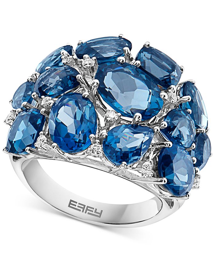 EFFY Collection - London Blue Topaz  (16-1/2 ct. t.w.) & Diamond (1/6 ct. t.w.) Cluster Ring in 14k White Gold