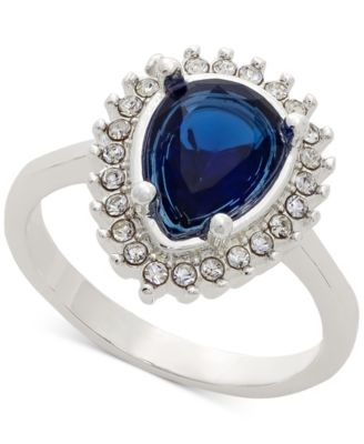 Photo 1 of SIZE 9 Charter Club Silver-Tone Pavé & Blue Pear-Shape Crystal Halo Ring, Created for Macy's