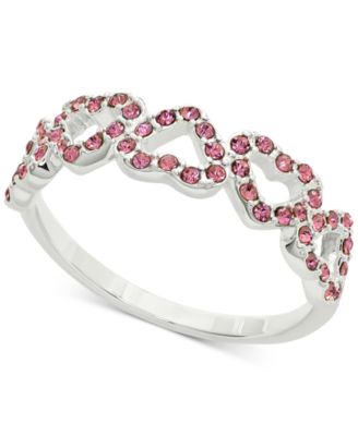 Charter Club - Silver-Tone Pink Pav&eacute; Open Heart Band Ring