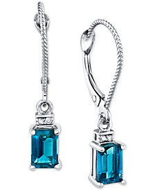 Blue Topaz (1-3/8 ct. t.w.) & Diamond Accent Leverback Drop Earrings in 14k White Gold