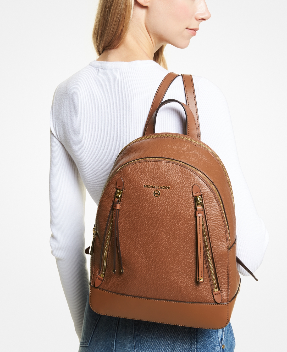 Michael Kors Ladies Brooklyn Medium Pebbled Leather Backpack In Brown