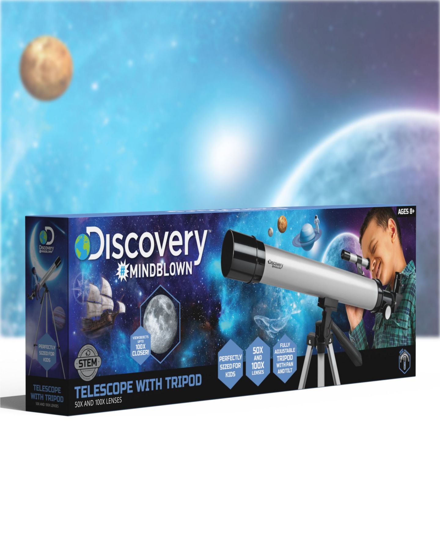 Детские игрушки Discovery #Mindblown Telescope with 50X and 100X Lenses, Adjustable Tripod, 7-Piece Set, Ages 8+ — фото 7