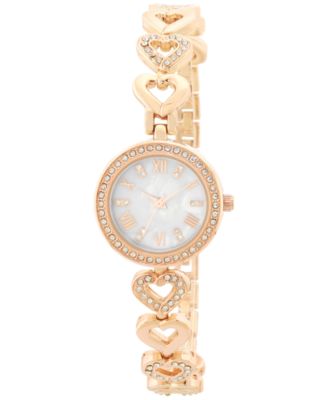 Photo 1 of Charter Club Women's Rose Gold-Tone Pavé Heart Bracelet Watch 27mm, Created for Macy's (gift box)