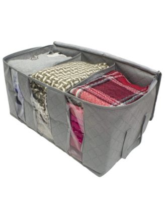 Foldable Storage Bag Organizers, 3 Sections, Great for Clothes, Blankets, Closets, Bedrooms, and More, 2-Pack (Gray