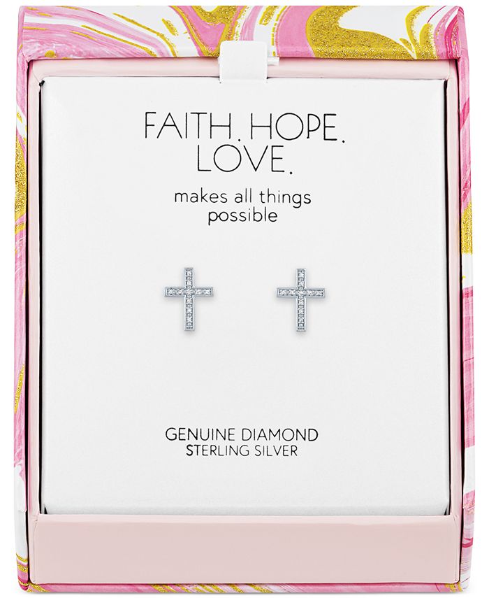 Macy's Diamond Cross Stud Earrings (1/20 ct. t.w.) in Sterling Silver