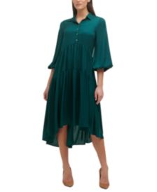 Balloon-Sleeve High-Low Shirtdress