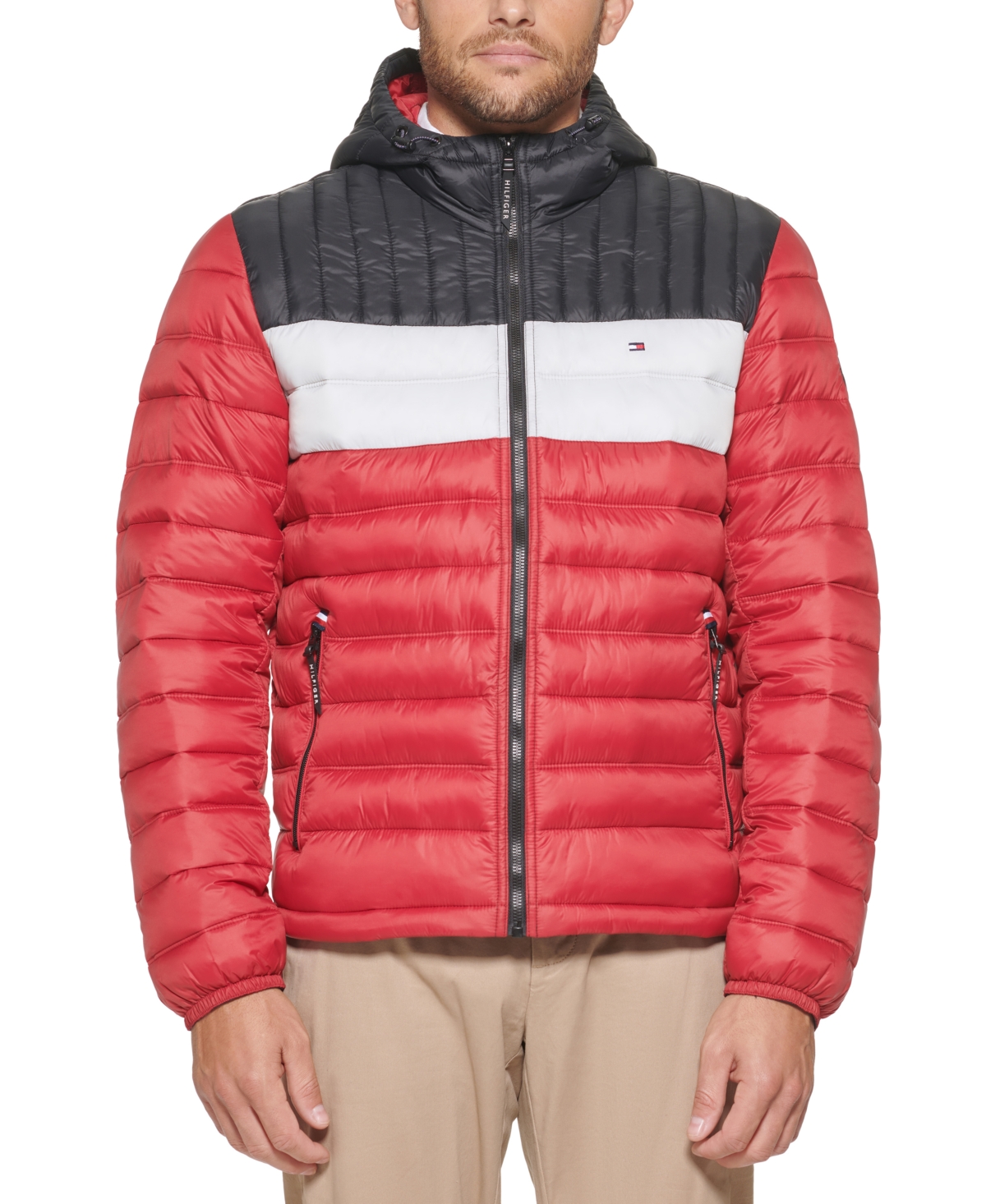 Tommy Hilfiger Men's Quilted Color Blocked Hooded Puffer Jacket