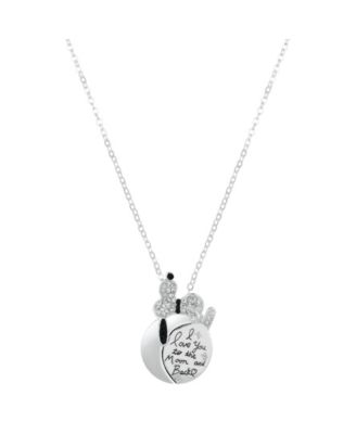 Photo 1 of Fine Silver Plated Crystal "I Love You To The Moon Back" Snoopy Pendant Necklace