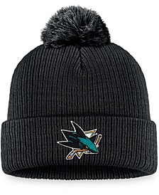 Men's Black San Jose Sharks Core Primary Logo Cuffed Knit Hat with Pom