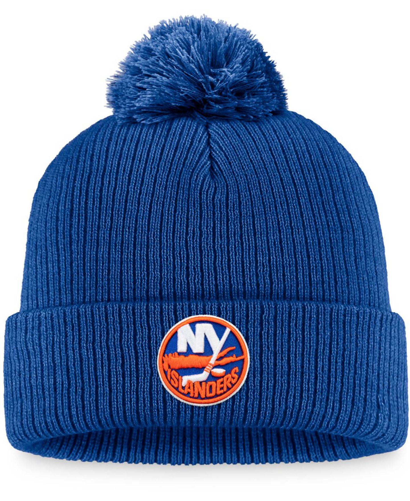 Мужская шапка Fanatics Royal New York Islanders Core Primary Logo Cuffed Knit Hat with Pom — фото 1