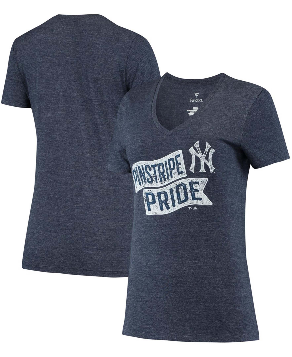 Fanatics Women's Heathered Navy New York Yankees Hometown Pinstripe Tri-Blend V-Neck T-shirt
