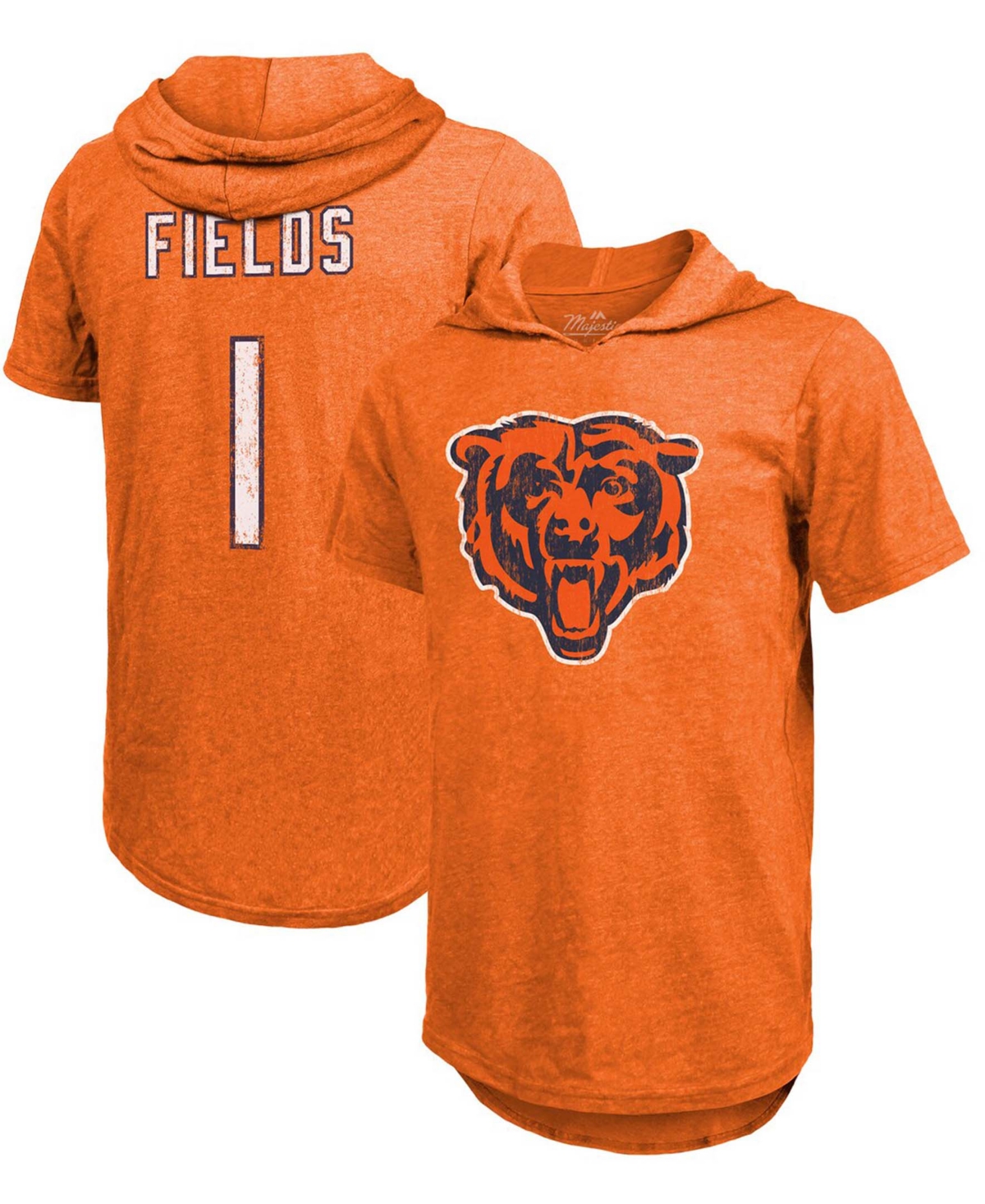 Men's Justin Fields Orange Chicago Bears Player Name Number Tri-Blend Short Sleeve Hoodie T-shirt - Orange