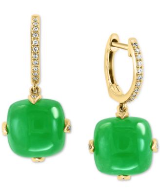 EFFY Collection - Jade & Diamond (1/6 ct. t.w.) Hoop Drop Earrings in 14k Gold