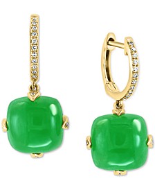 EFFY® Jade & Diamond (1/6 ct. t.w.) Hoop Drop Earrings in 14k Gold