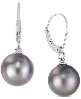 Macy's - Cultured Tahitian Pearl (10mm) Leverback Drop Earrings in 14k White Gold