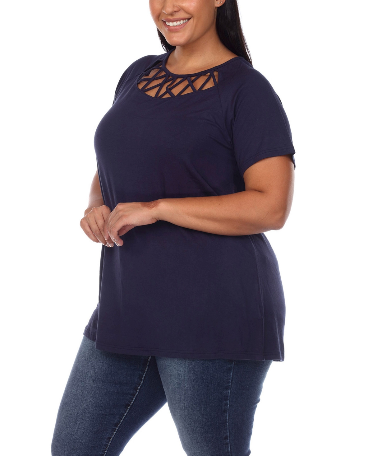 White Mark Plus Size Crisscross Cutout Short Sleeve Top